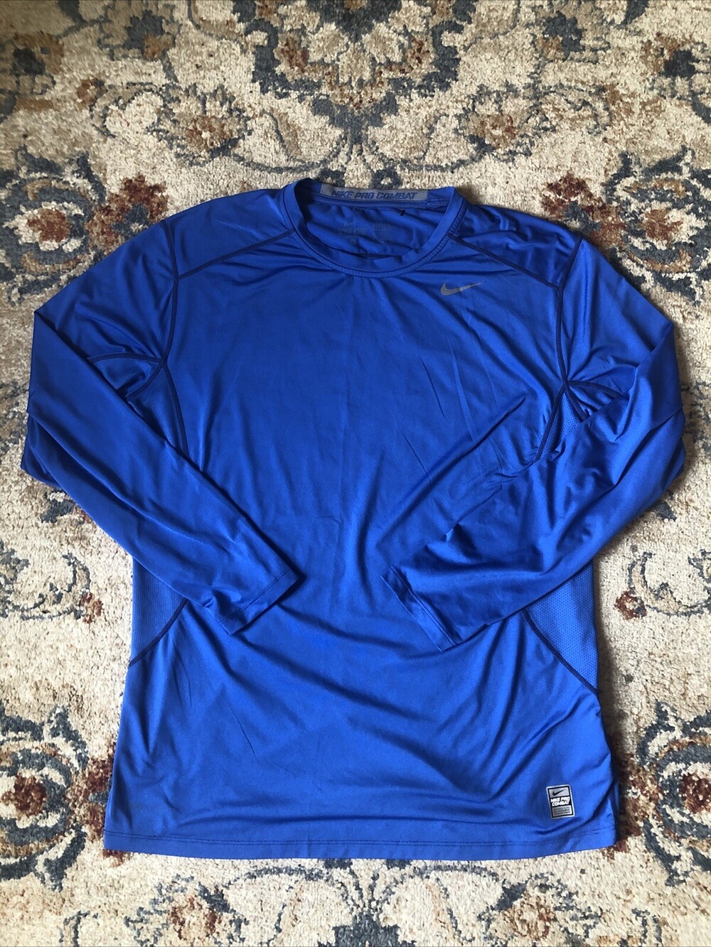 Nike Shirt Mens Extra XL Blue Fitted Dri Fit Long Sleeve Pro Combat